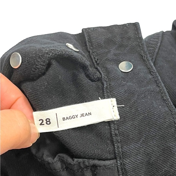 PACSUN ECO Baggy Jean Button fly Hi Rise Wide Leg Distressed Size 28 Black - Picture 10 of 16